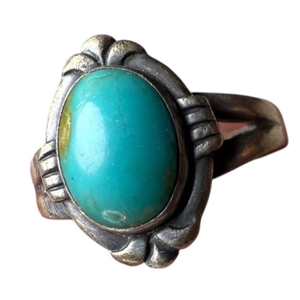 VTG Sterling Silver Turquoise Southwestern Ring Size 5 3/4 Oval‎ Gemstone Ring